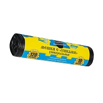 Мешки для мусора 120 л, с ушками, черные, в рулоне 10 шт., ПНД, 13 мкм, 1050х680 мм, Крепакоф, 4607075710436 в Брянске