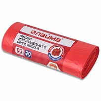 Мешки для мусора 60 л, красный, в рулоне 20 шт., ПНД, 10 мкм, 680х580 мм, LAIMA, 606702 в Брянске