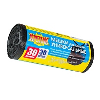 Мешки для мусора 30 л, черные, в рулоне 30 шт., ПНД, 9 мкм, 600х500 мм, Крепак, 4607075710108 в Брянске