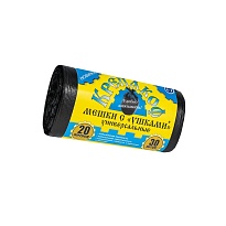 Мешки для мусора 20 л, с ушками, черные, в рулоне 30 шт., ПНД, 10 мкм, 550х440 мм, Крепакоф, 4607075710405 в Брянске