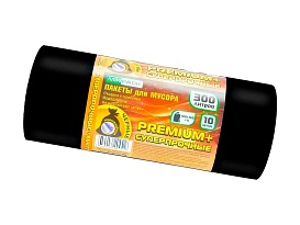 Мешки для мусора 300 л, черные, в рулоне 10 шт., ПВД 70 мкм, 1400х1000 мм, PREMIUM+, 30010160 в Брянске