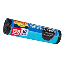 Мешки для мусора 120 л, с ушками, черные, в рулоне 10 шт., ПНД, 15 мкм, 1100х700 мм, Крепак, 4607075710474 в Брянске