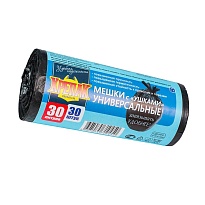 Мешки для мусора 30 л, с ушками, черные, в рулоне 30 шт., ПНД, 9 мкм, 600х500 мм, Крепак, 4607075710450 в Брянске