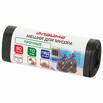 Мешки для мусора 90 л, черные, в рулоне 10 шт., ПВД, 25 мкм, 950х600 мм, LAIMA, 605332 в Брянске