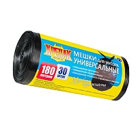Мешки для мусора 180 л, черные, в рулоне 30 шт., ПНД, 20 мкм, 1150х800 мм, Крепак, 4607075710139 в Брянске