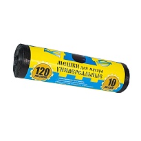 Мешки для мусора 120 л, с ушками, черные, в рулоне 10 шт., ПНД, 13 мкм, 1050х680 мм, Крепакоф, 4607075710252 в Брянске