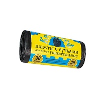 Мешки для мусора 30 л, с ручками, черные, в рулоне 30 шт., ПНД, 9 мкм, 620х480 мм, Крепакоф, 4607075710665 в Брянске