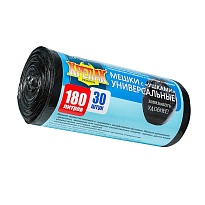 Мешки для мусора 180 л, с ушками, черные, в рулоне 30 шт., ПНД, 20 мкм, 1150х800 мм, Крепак, 4607075710399 в Брянске