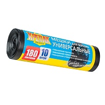 Мешки для мусора 180 л, черные, в рулоне 10 шт., ПНД, 20 мкм, 1150х800 мм, Крепак, 4607075710481 в Брянске