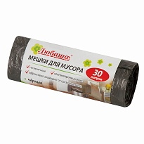 Мешки для мусора 30 л, черные, в рулоне 20 шт., ПНД, 5 мкм, 550х470 мм, Любаша эконом, 605329 в Брянске