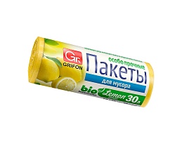Мешки для мусора 30 л, ароматизированные, Лимон, желтые, в рулоне 20 шт., ПНД, 9 мкм, 560х530 мм, GRIFON Aroma, 101-020 Li в Брянске
