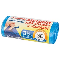 Мешки для мусора 35 л, с ушками, синие, в рулоне 30 шт., ПНД, 11 мкм, 650х500 мм, LAIMA ULTRA, 607684 в Брянске