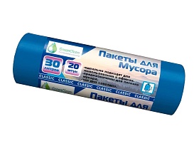 Мешки для мусора 30 л, синие, в рулоне 20 шт., ПНД, 7 мкм, 600х500 мм, MIRPACK Classik, 302041 в Брянске