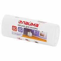 Мешки для мусора 60 л, белые, в рулоне 20 шт., ПНД, 7 мкм, 680х580 мм, LAIMA, 605539 в Брянске