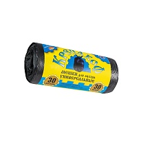 Мешки для мусора 30 л, с ушками, черные, в рулоне 30 шт., ПНД, 8 мкм, 580х460 мм, Крепакоф, 4607075710238 в Брянске