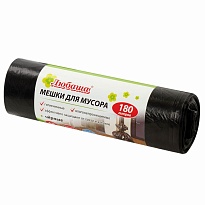 Мешки для мусора 180 л, черные, в рулоне 10 шт., ПВД, 24 мкм, 1060х800 мм, Любаша, 605336 в Брянске