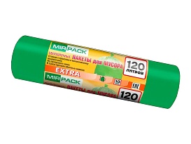 Мешки для мусора 120 л, зеленые, в рулоне 10 шт., ПНД, 14 мкм, 1100х700 мм, EXTRA, ex1201804 в Брянске