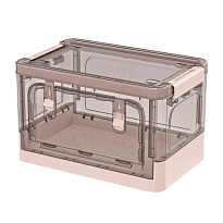Ящик пластиковый складной прозрачный коричневый, дно розовое, 360х235х230 мм, с колесиками в Брянске